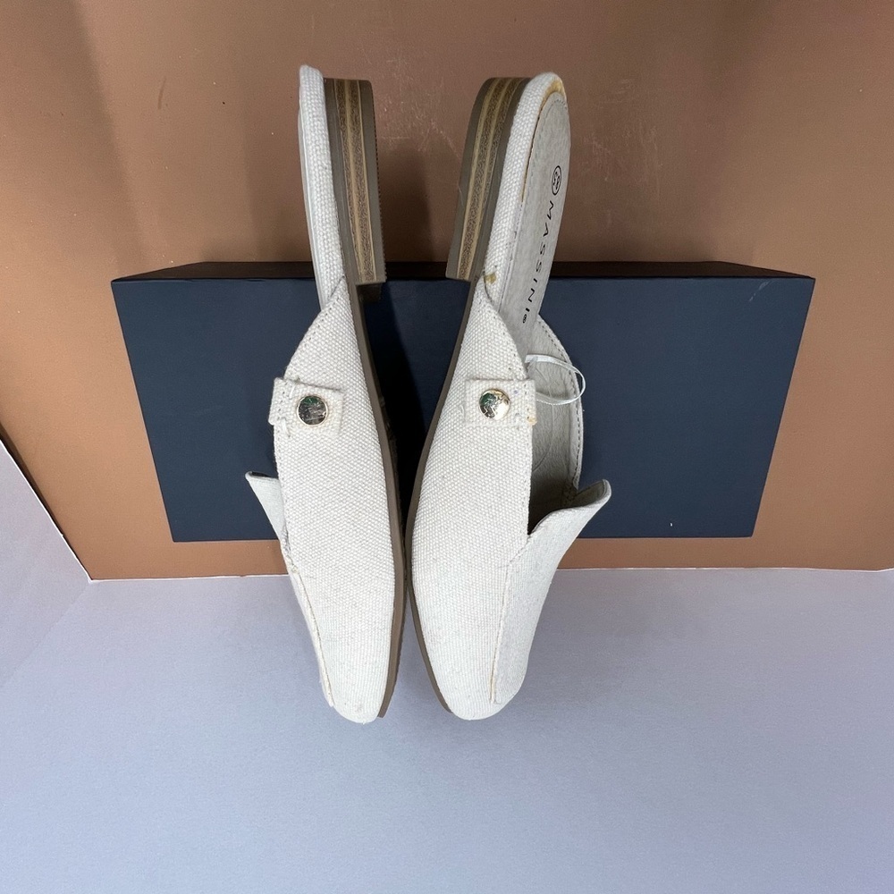 Massini Canva Cream Mules with Square Toe Design size 8.5 - Picture 4 of 9